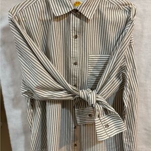 C&C California Vertical Stripe Button-Down in Beige and White